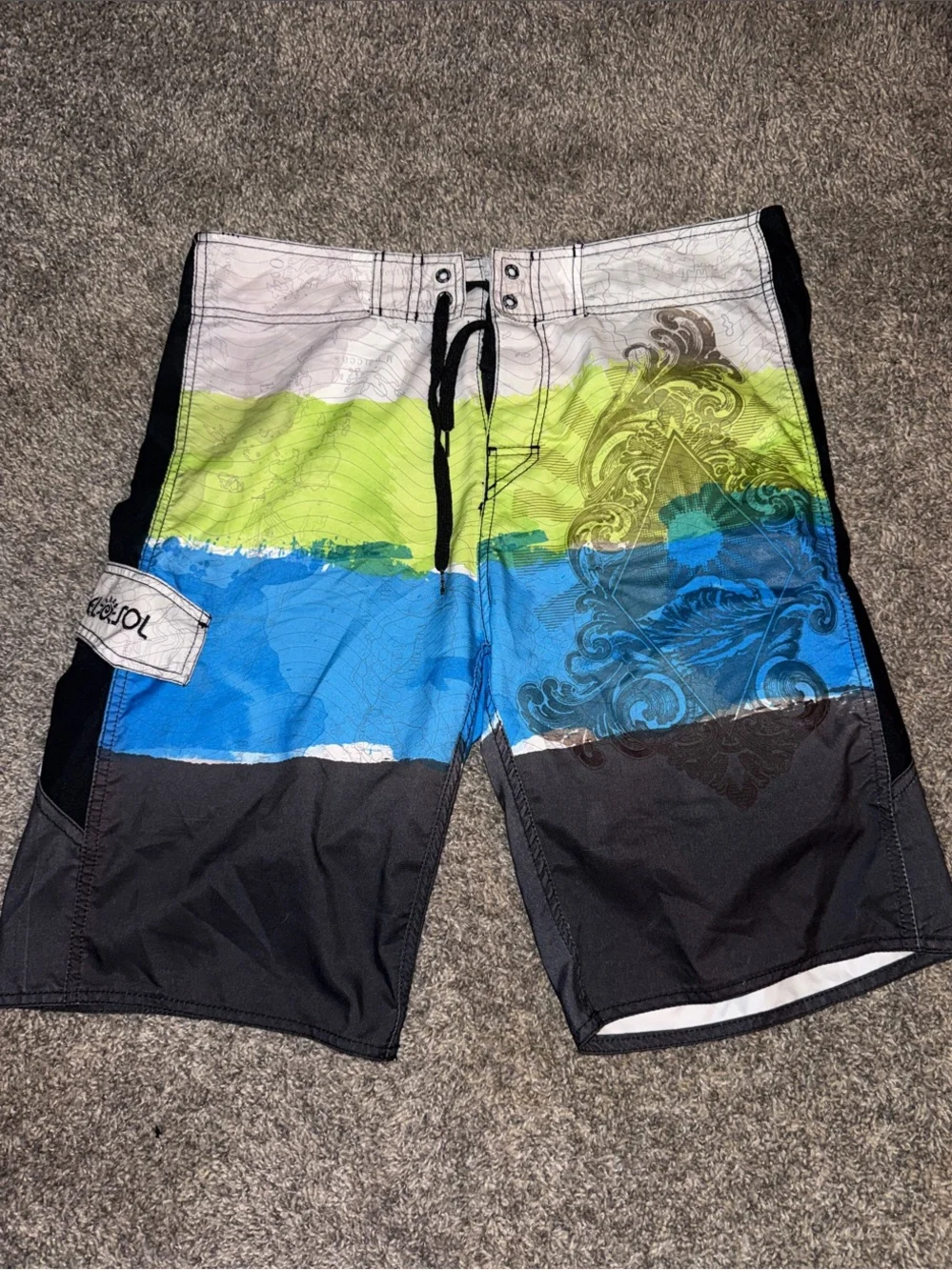 Men’s Del Sol Multicolor Stripe Board Shorts - Blue/Green/Black